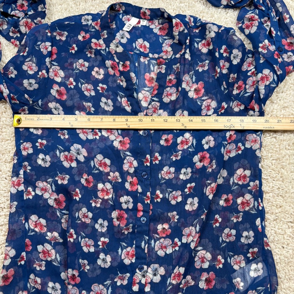 KUT from the Kloth Blue Floral Button Down Roll Tab Blouse KT32169 Womens Large - Picture 4 of 7